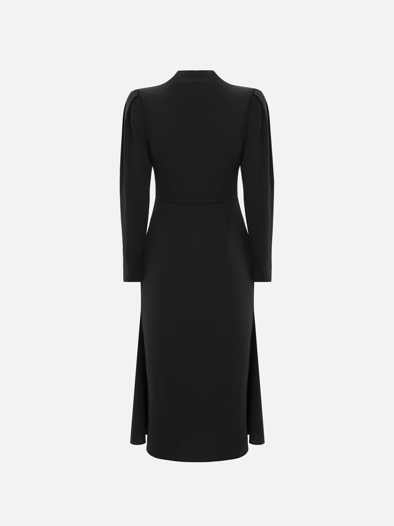 Fitted midi dress with a teardrop neckline and long sleeves