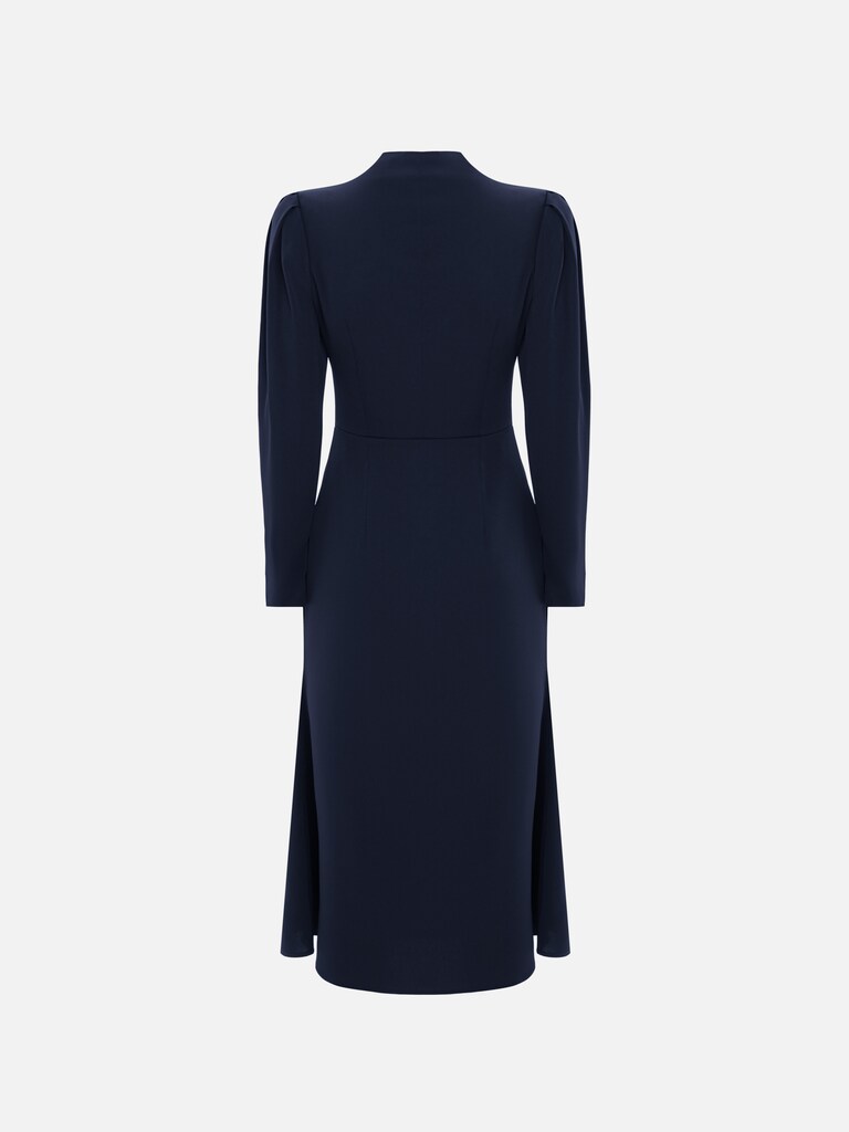 Fitted midi dress with a teardrop neckline and long sleeves