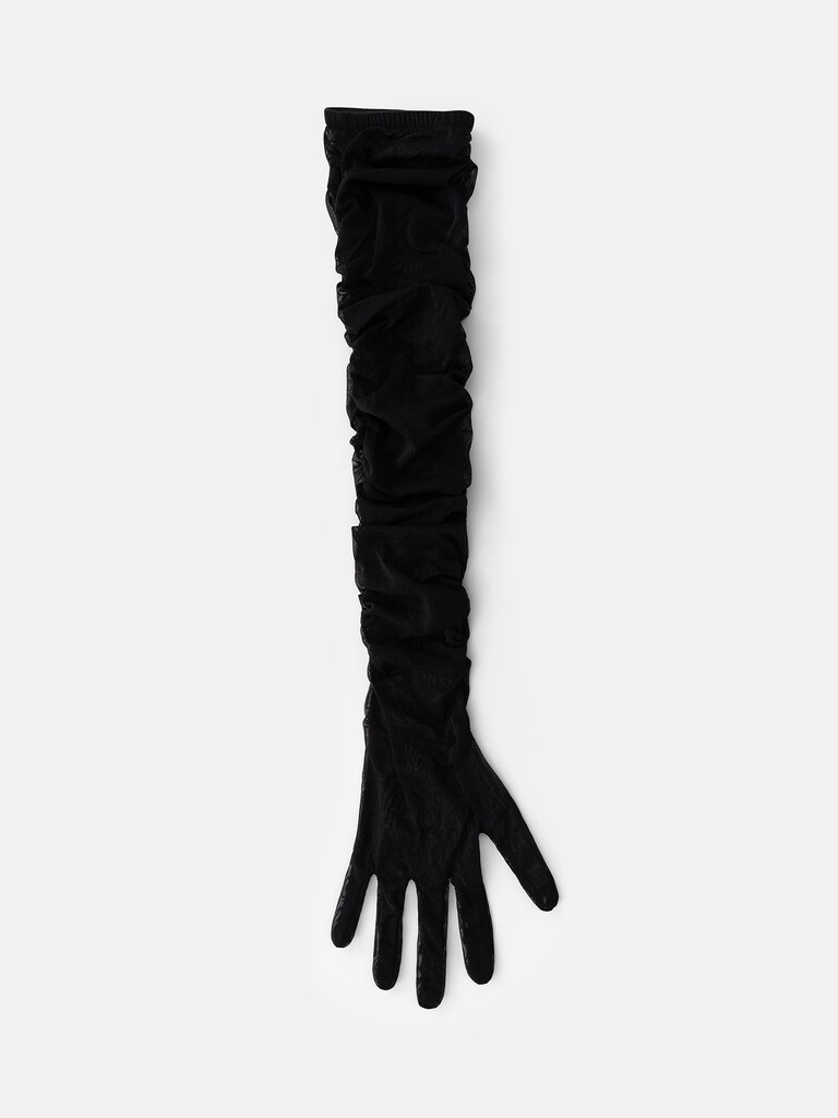 Long shiny fabric gloves