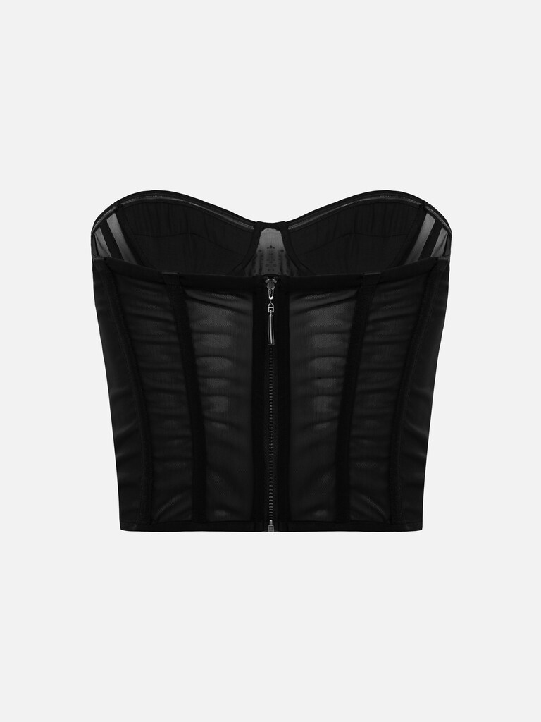 Semi-transparent corset with rhinestones