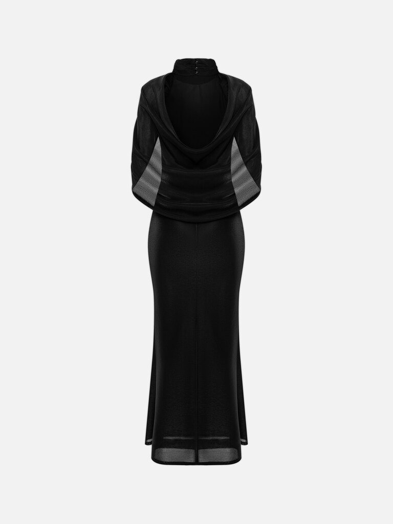 Shiny maxi dress with draped back