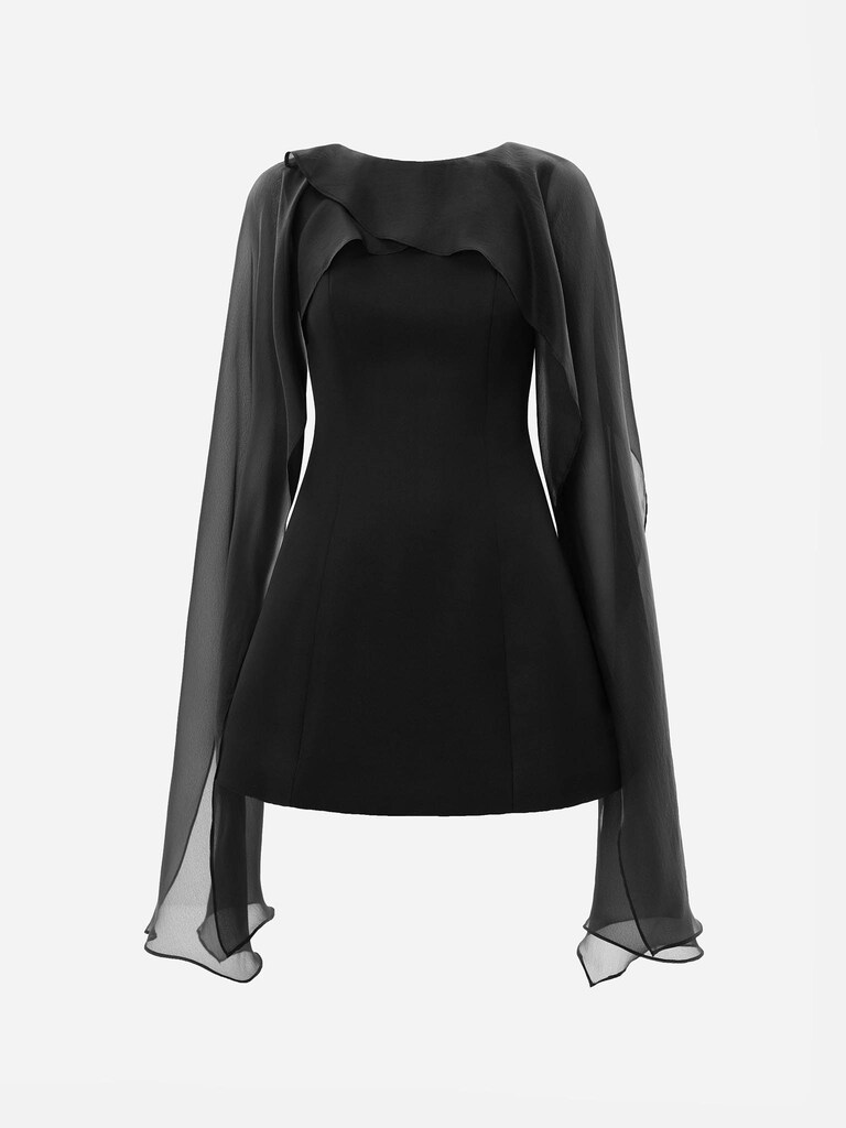 فستان قصير مع وشاح شبه شفاف