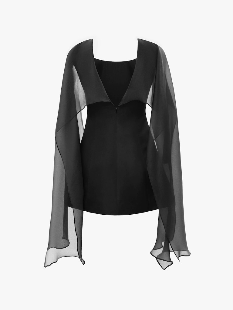 Платье мини с полупрозрачным шлейфом