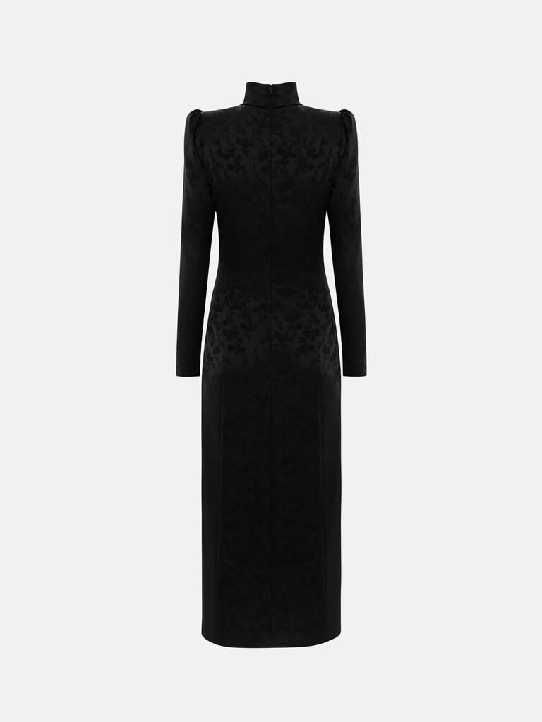 Fitted jacquard midi dress with teardrop neckline