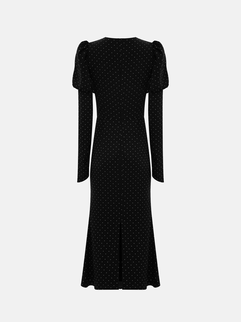 Polka dot midi dress with bow on the bodice