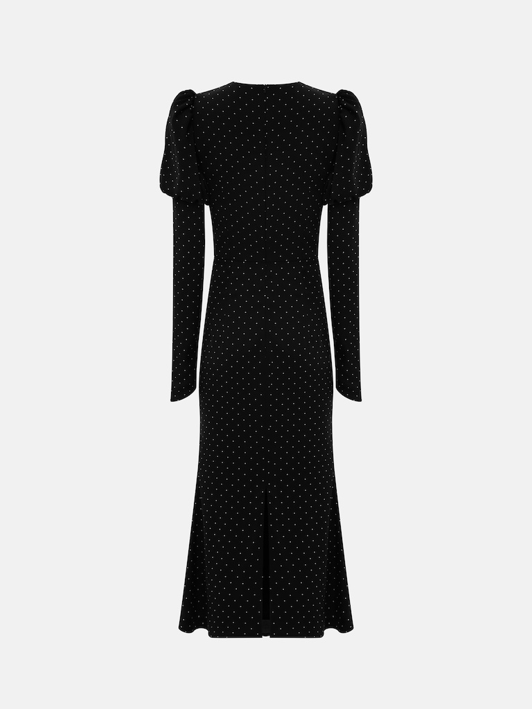 Polka dot midi dress with bow on the bodice