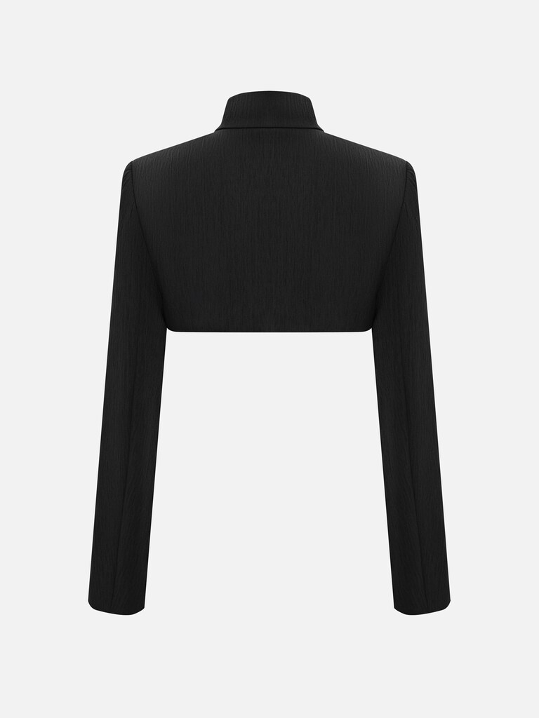 Bolero with stand-up collar and accentuated shoulders