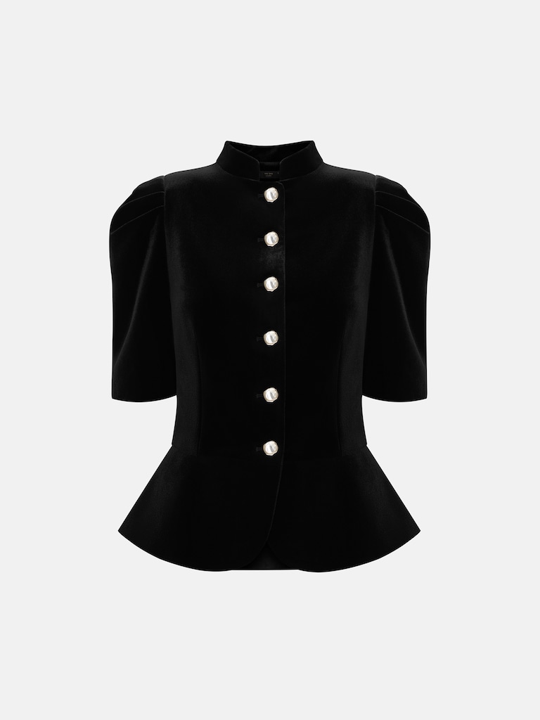 Velvet single-breasted jacket with short sleeves