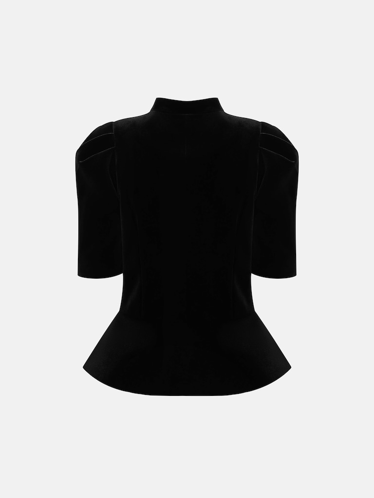 Velvet single-breasted jacket with short sleeves