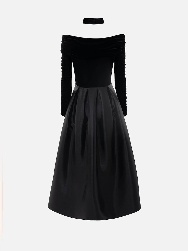 Midi dress with velvet bodice and puffy skirt