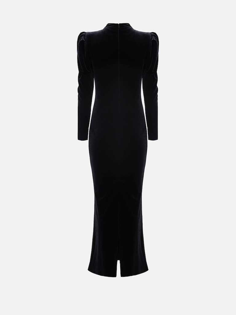 Бархатное платье макси с кружевом на лифе