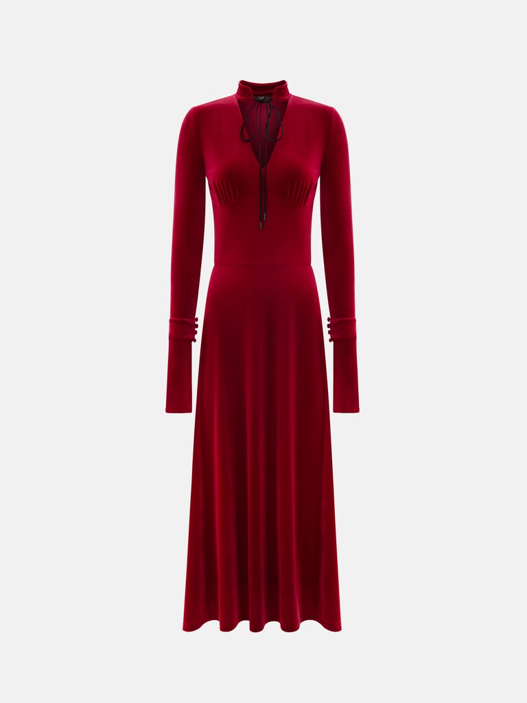 Velvet midi dress with contrasting ties