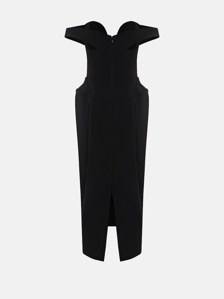 Anspruchsvolles Midikleid mit offenen Schultern und voluminösem Rock