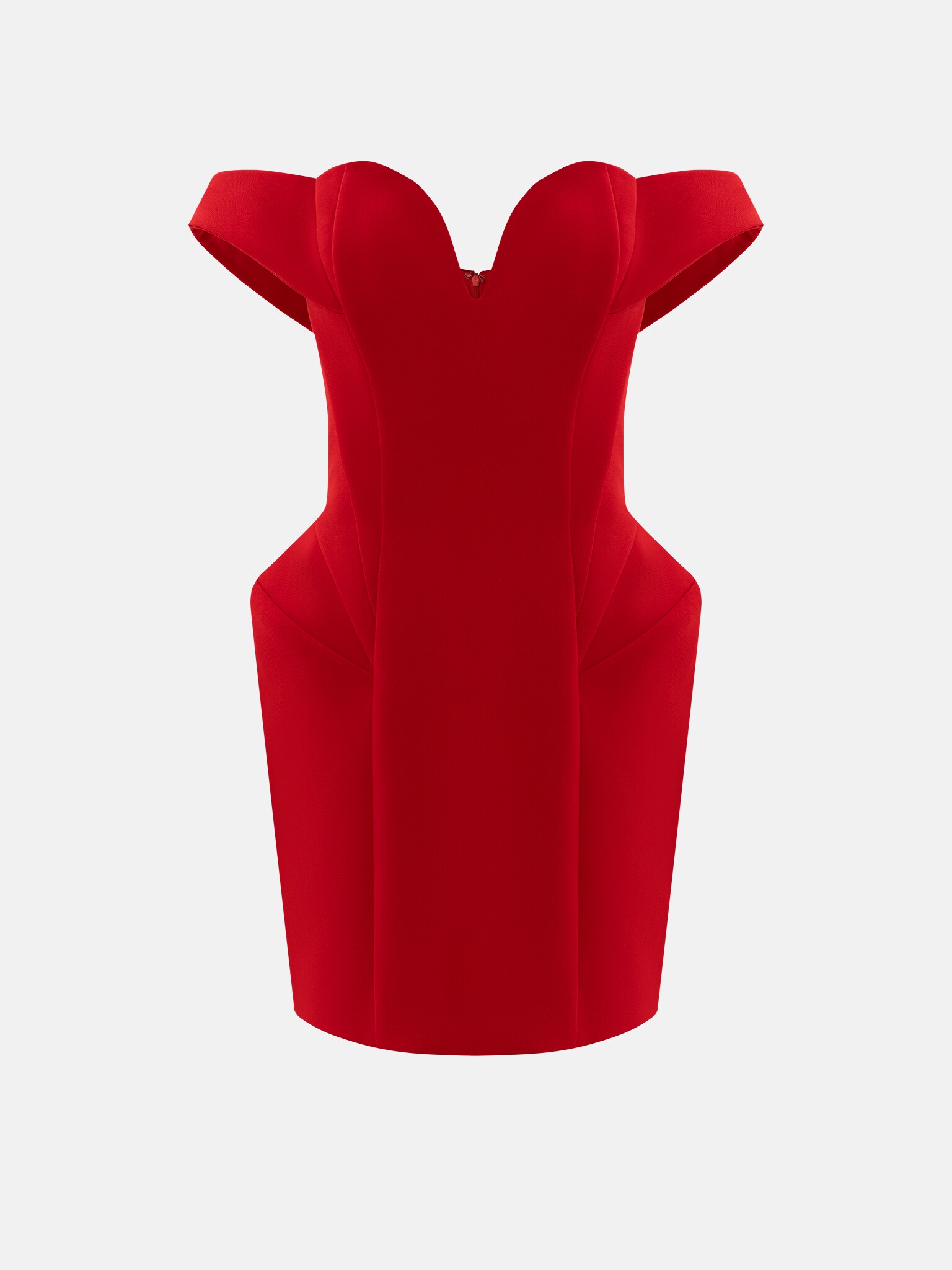 Sophisticated mini dress with open shoulders and voluminous skirt