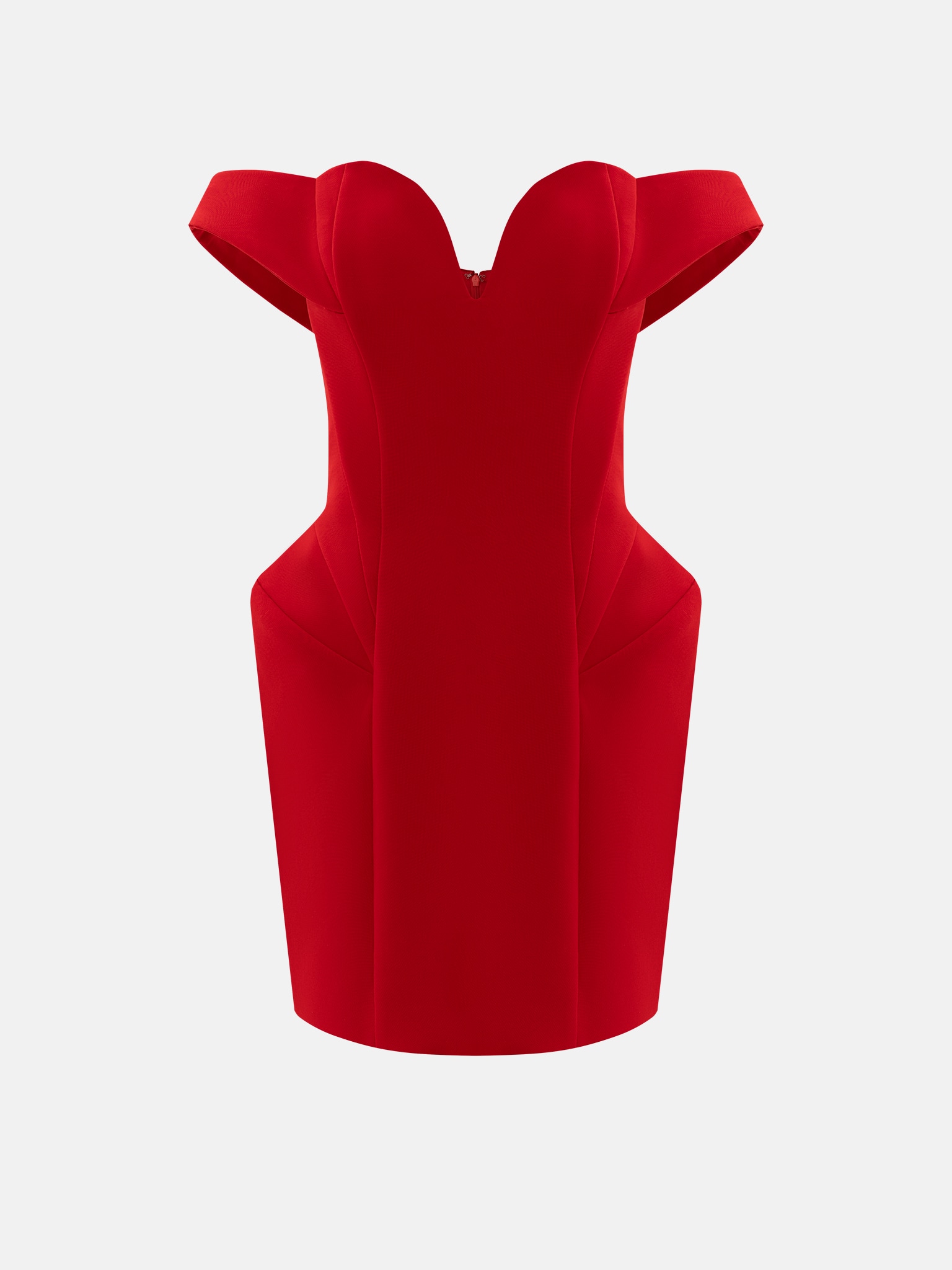 Sophisticated mini dress with open shoulders and voluminous skirt