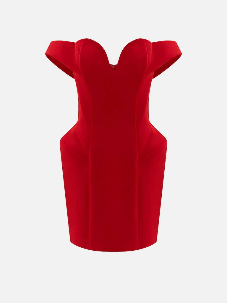 Anspruchsvolles Minikleid mit offenen Schultern und voluminösem Rock