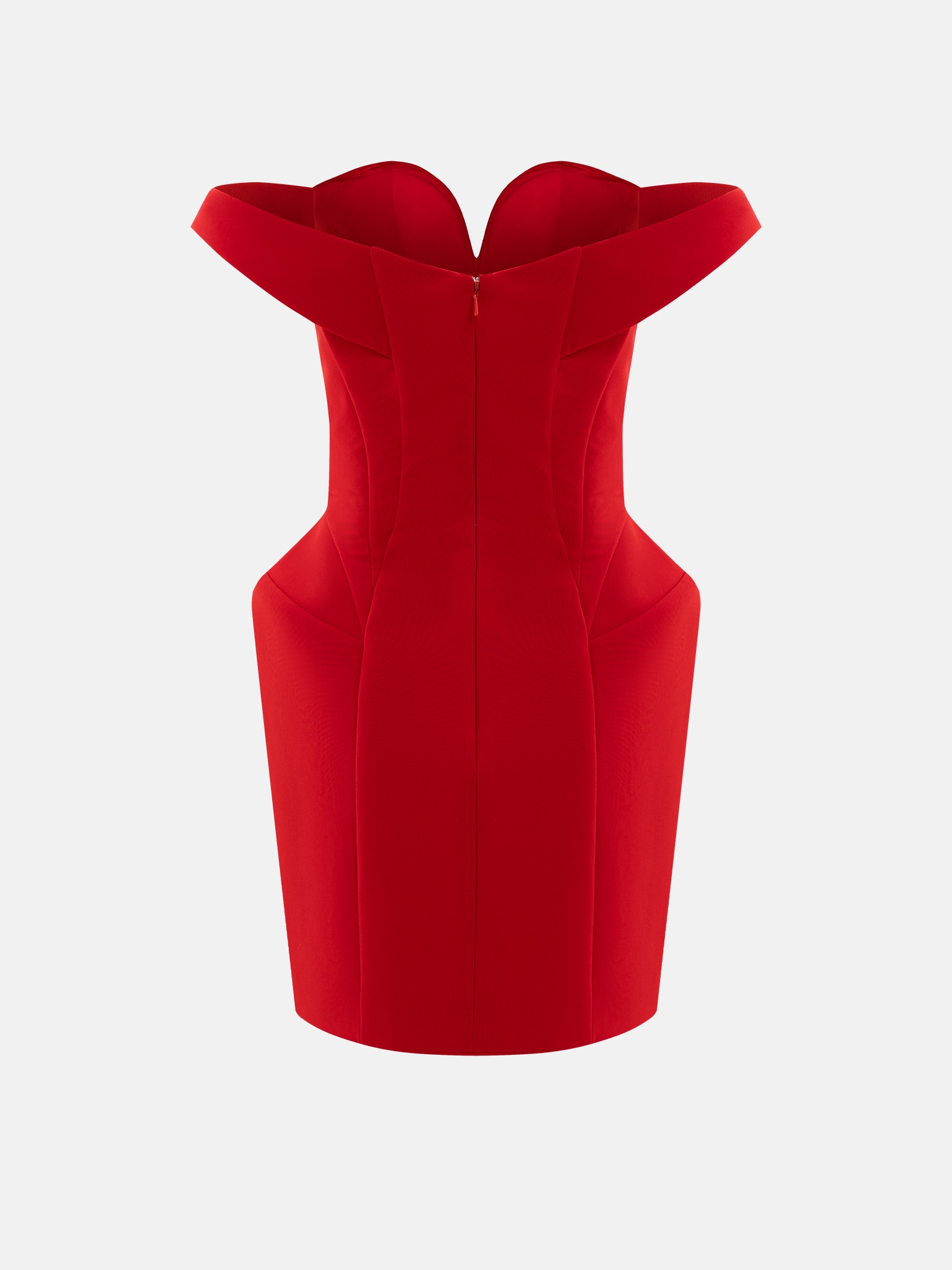 Sophisticated mini dress with open shoulders and voluminous skirt