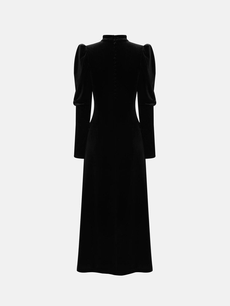 Velvet midi dress with contrasting openwork inserts