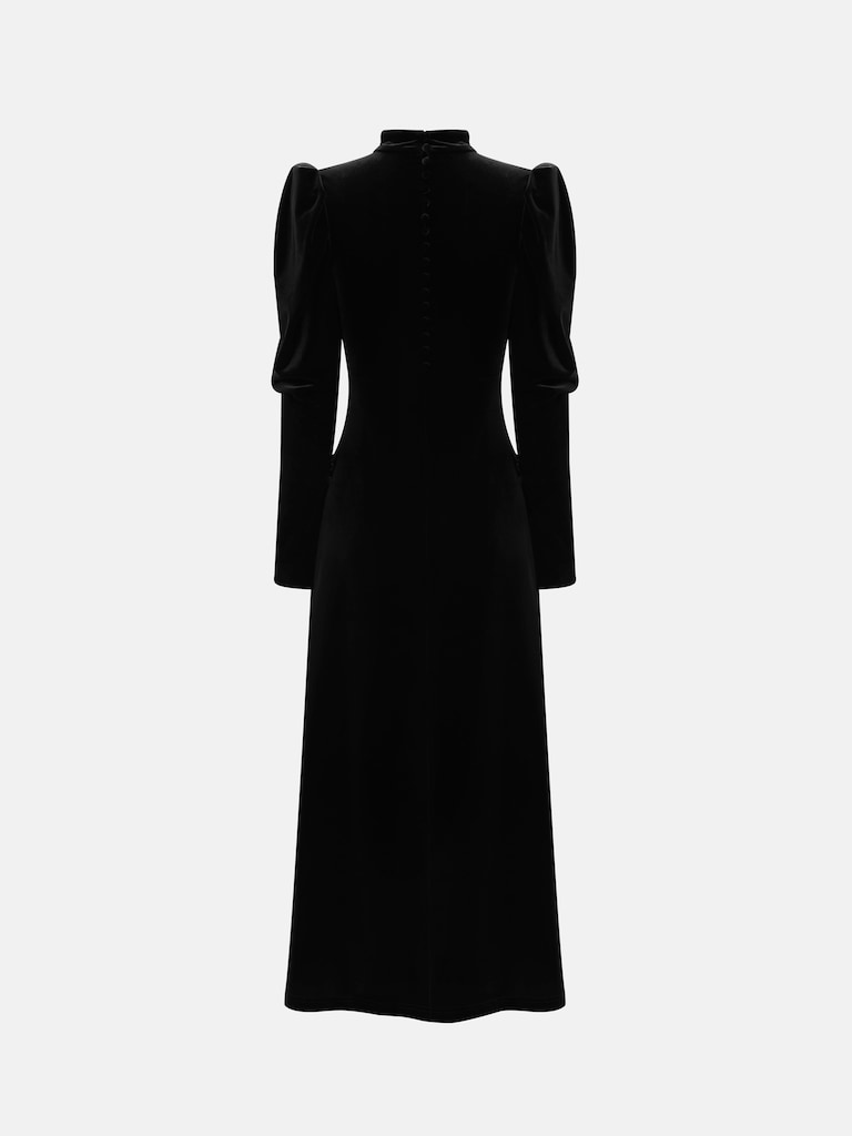 Velvet midi dress with contrasting openwork inserts