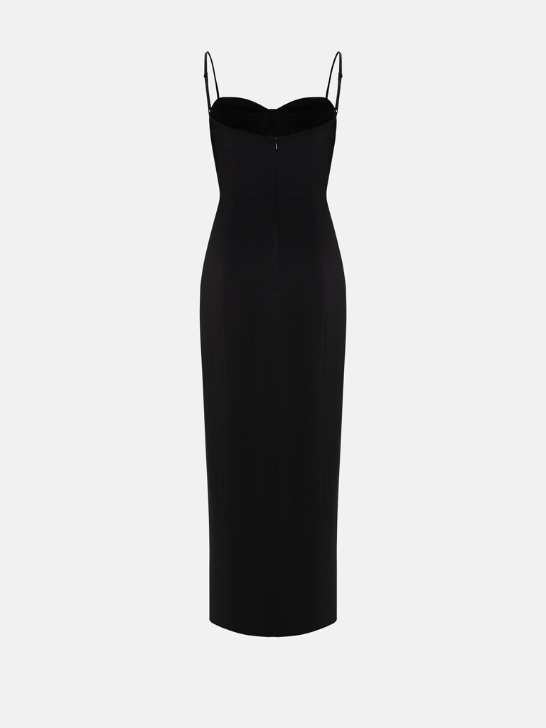 Платье-футляр макси на тонких бретелях