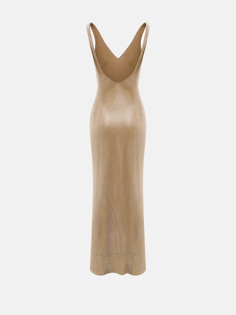 Maxikleid mit Mesh-Trägern und Strasssteinen