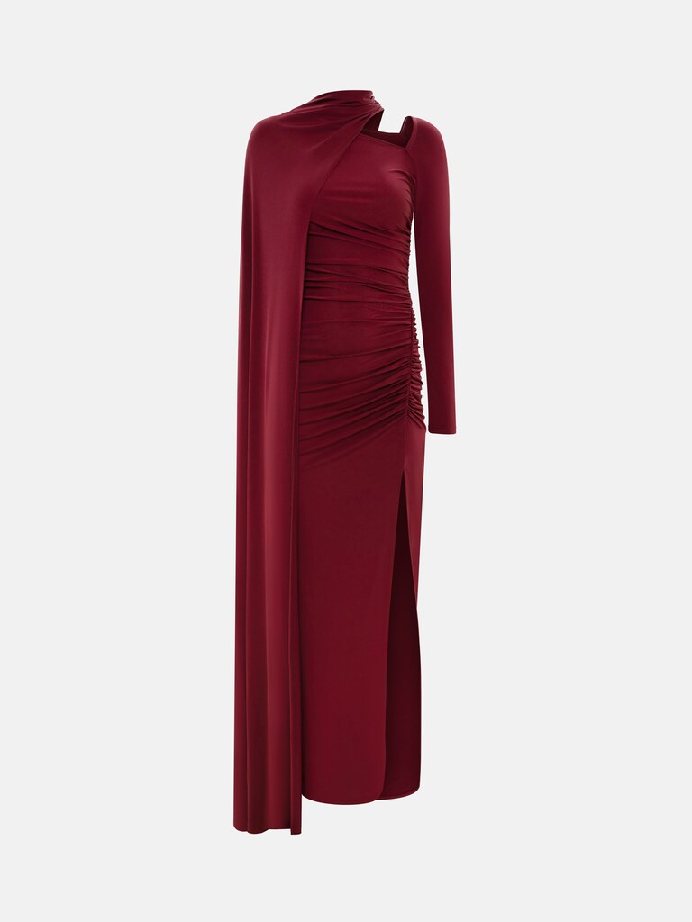 Jersey maxi dress with one-shoulder cape