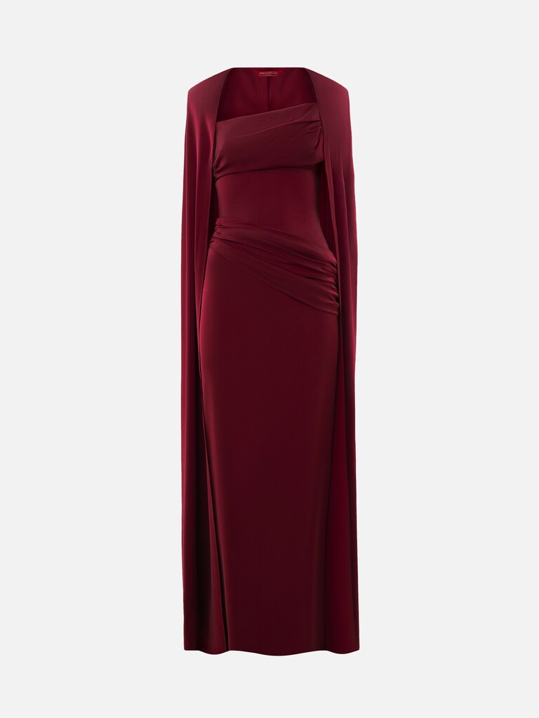 Satin maxi dress with long cape