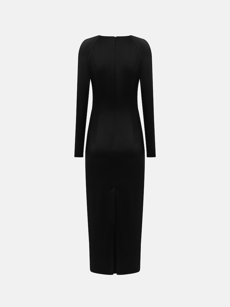 فستان ساتان متوسط الطول مزين بالكريستال