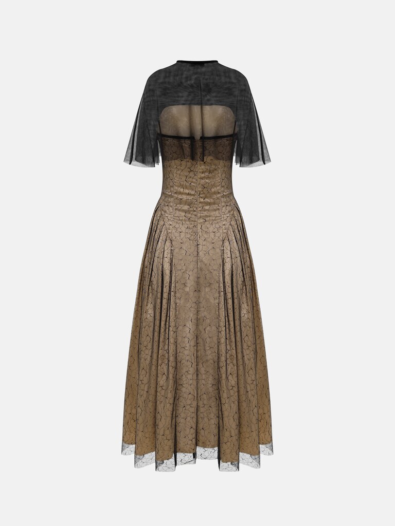 Платье миди из сияющей ткани с полупрозрачным кейпом