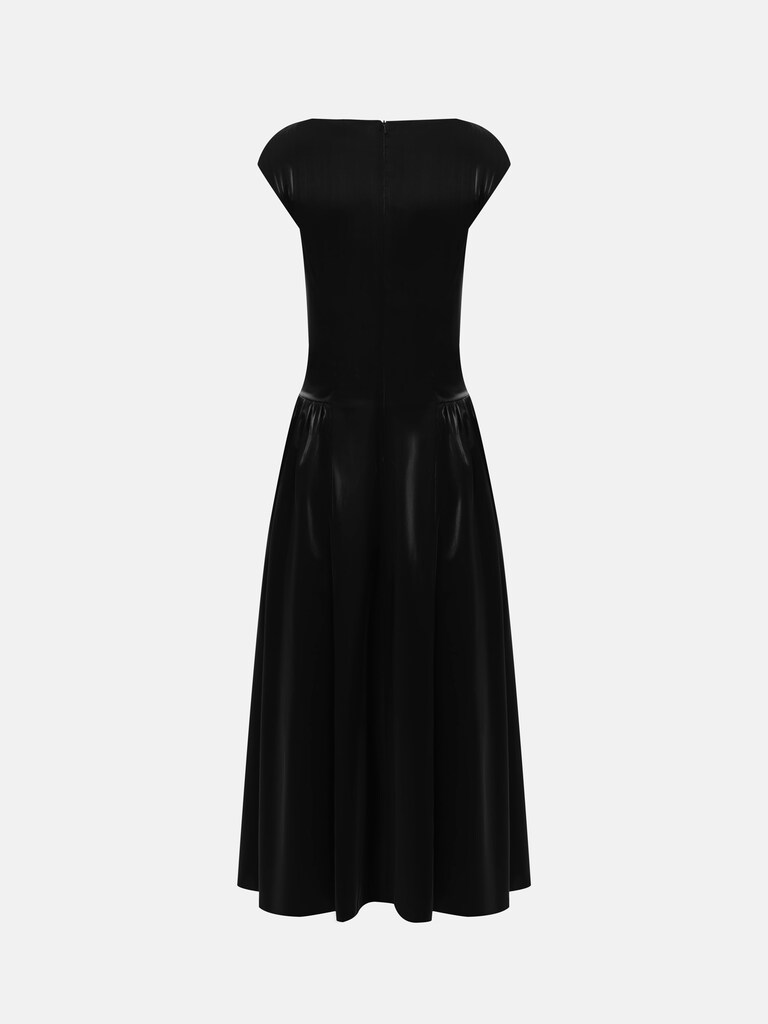 Платье миди из блестящей ткани со сборками на юбке