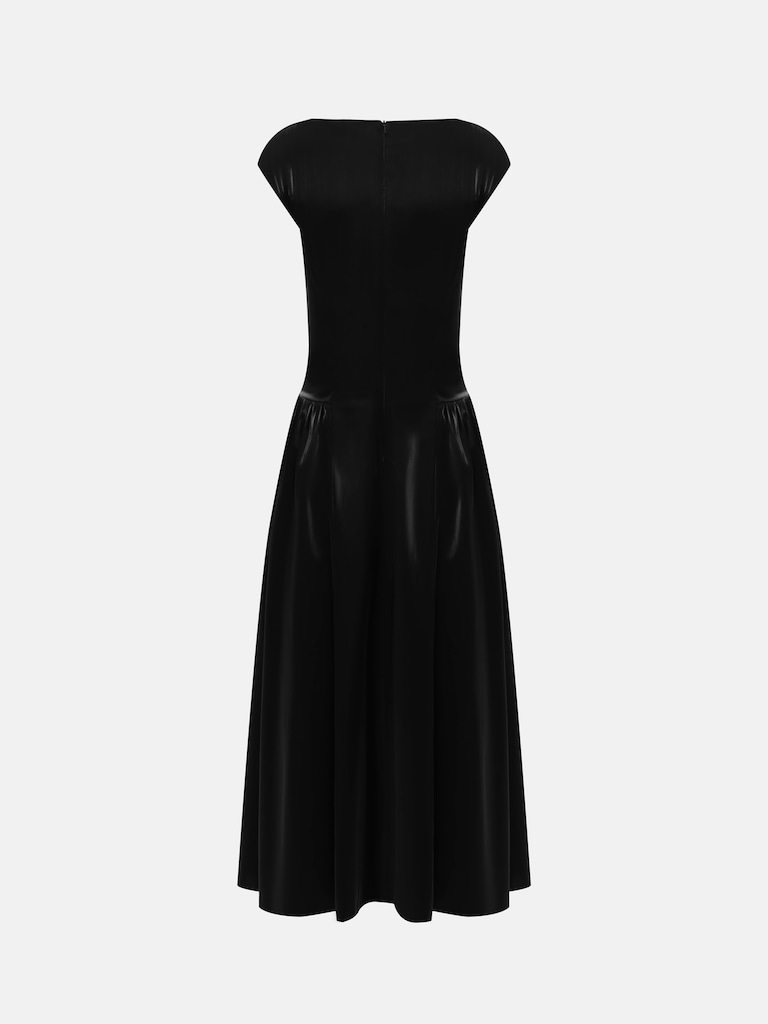 Платье миди из блестящей ткани со сборками на юбке
