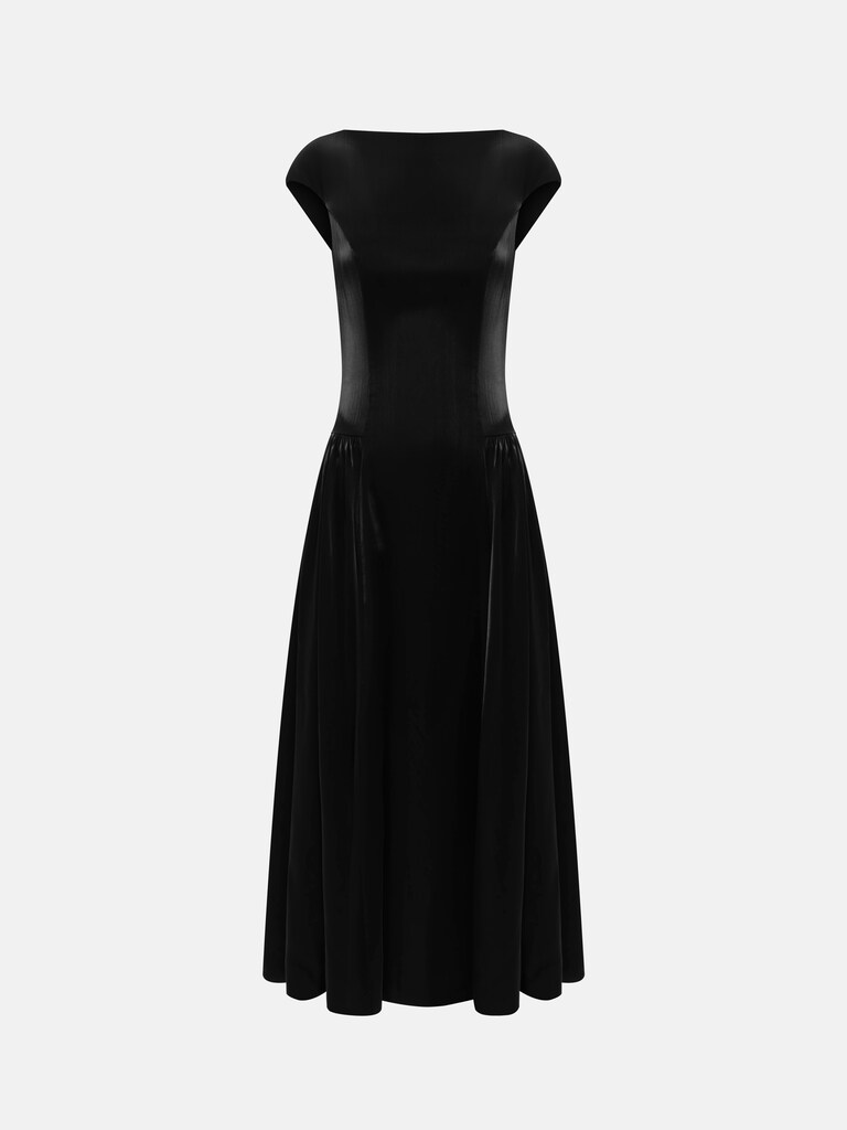 Платье миди из блестящей ткани со сборками на юбке
