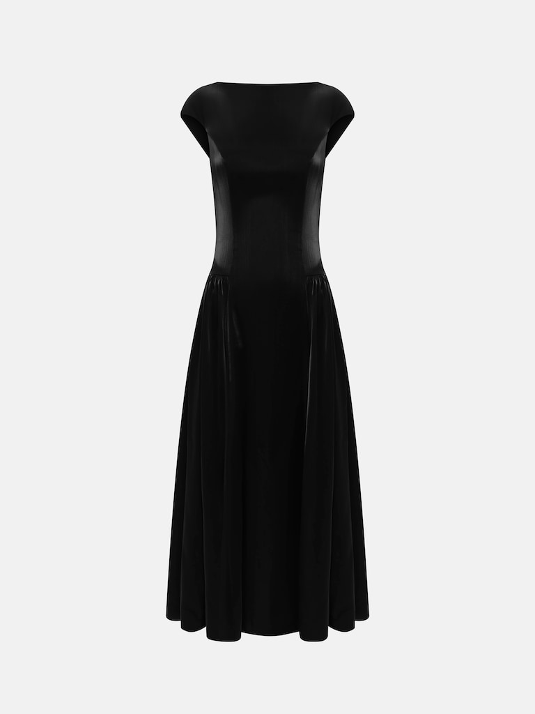 Платье миди из блестящей ткани со сборками на юбке