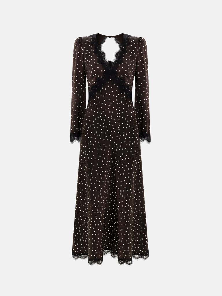 Polka dot midi dress with lace trim