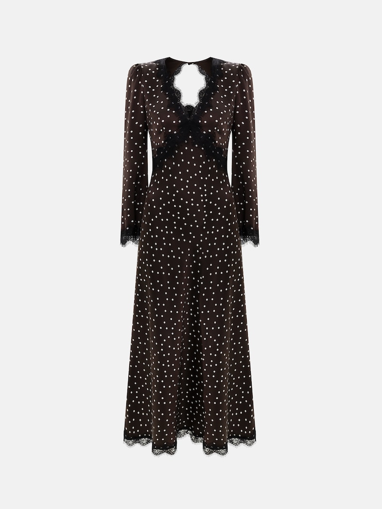 Платье миди в горошек с кружевным декором