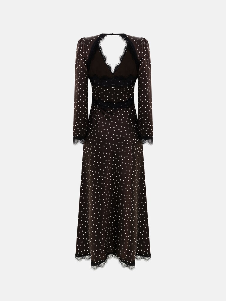 Polka dot midi dress with lace trim