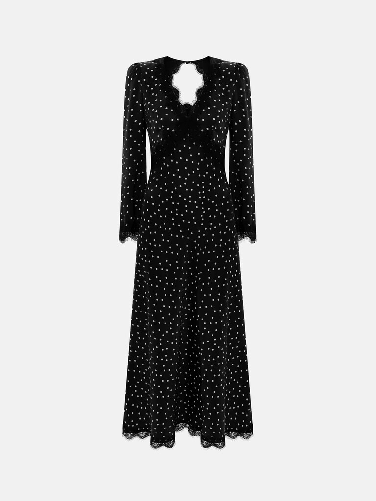 Polka dot midi dress with lace trim