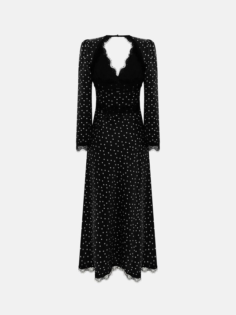 Polka dot midi dress with lace trim