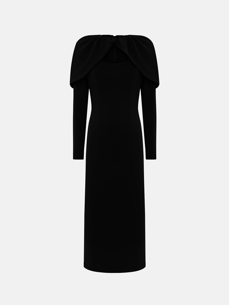 Midi suiting fabric dress with matching cape