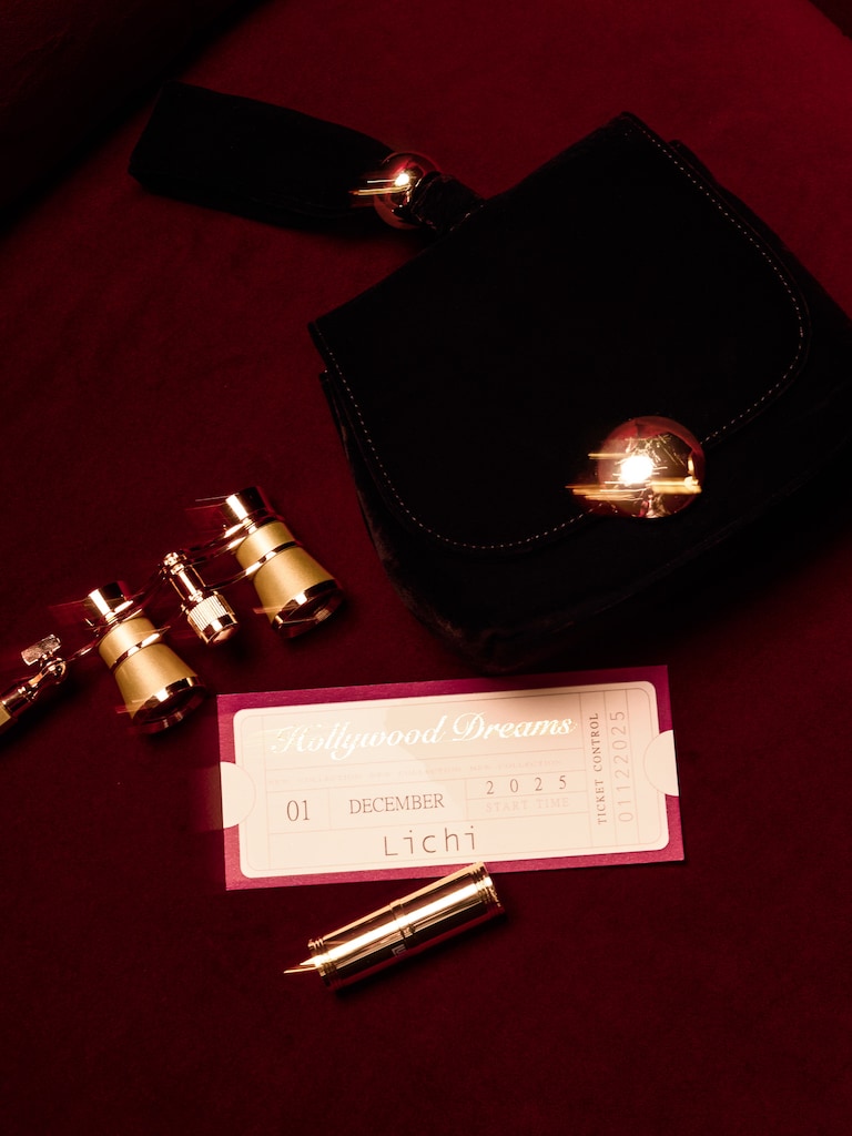 Velvet bag with golden fittings